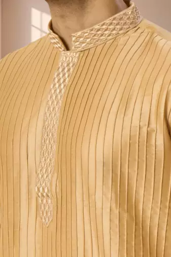 Yellow cotton kurta patiala for men"s