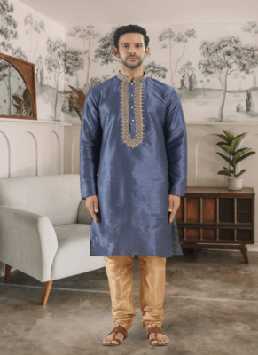Grey kurta churidar indian ethnic wear for men's 1