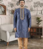 Grey kurta churidar indian ethnic wear for men's