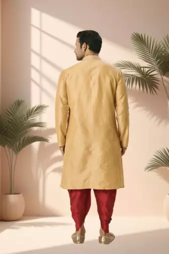 Yellow cotton kurta patiala for men"s