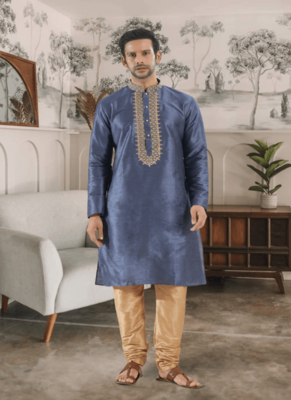 Grey kurta churidar indian ethnic wear for men's 2