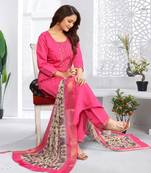 Pink color viscose vertican fabric embroidery work kurta set with digital printed jaquard dupatta