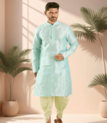 Blue art silk kurta patiala for men"s