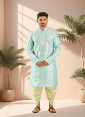 Blue art silk kurta patiala for men"s 2