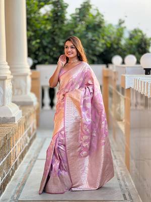 Onion Pink Banarasi Art Silk Saree With Zari Weaving 1