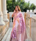 Onion Pink Banarasi Art Silk Saree With Zari Weaving