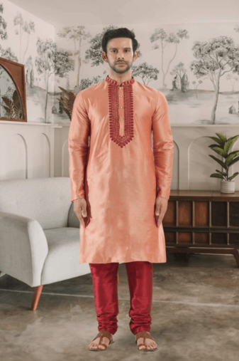 Orange kurta churidar indian ethnic wear for men's
