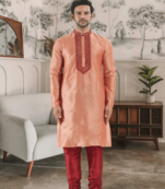 Orange kurta churidar indian ethnic wear for men's