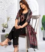 Black color viscose vertican fabric   embroidery work kurta set with digital printed jaquard dupatta