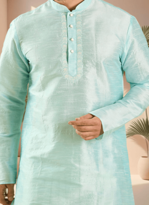 Blue art silk kurta patiala for men"s 3