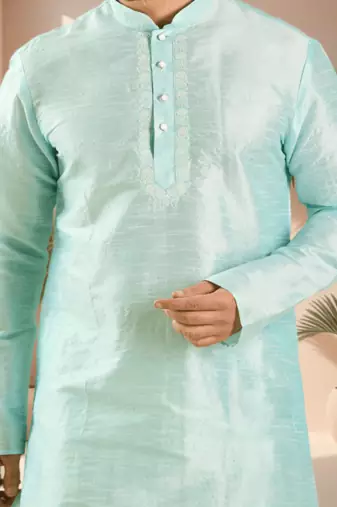 Blue art silk kurta patiala for men"s