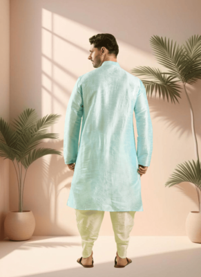 Blue art silk kurta patiala for men"s 4