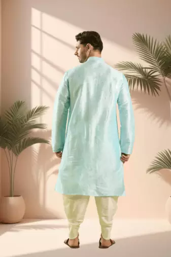 Blue art silk kurta patiala for men"s