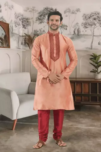 Orange kurta churidar indian ethnic wear for men's