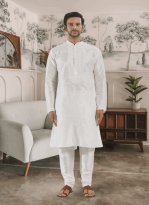 White kurta churidar indian ethnic wear for men's 1