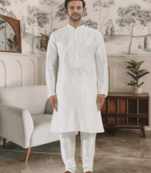White kurta churidar indian ethnic wear for men's