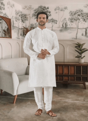 White kurta churidar indian ethnic wear for men's 2