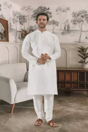 White kurta churidar indian ethnic wear for men's