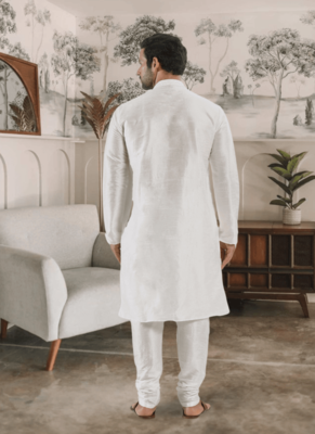 White kurta churidar indian ethnic wear for men's 3