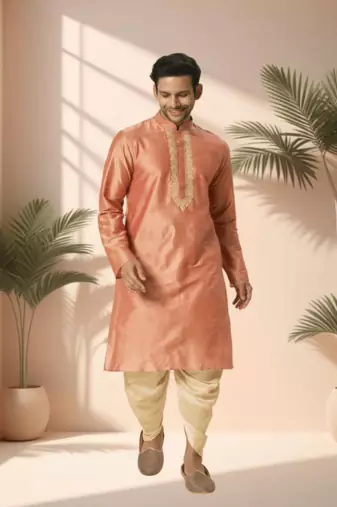 Ps orange kurta patiala for men"s