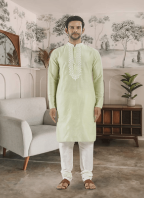Green kurta churidar indian ethnic wear for men's 1