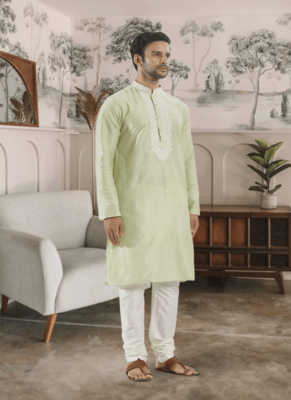 Green kurta churidar indian ethnic wear for men's 2