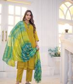 Women Viscos Weaving Straight Kurta With Pant And Dupatta Suit Set 