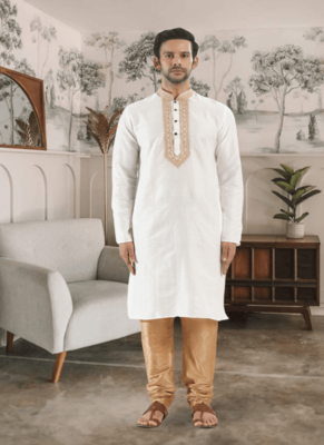 White kurta churidar indian ethnic wear for men's 1