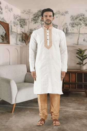White kurta churidar indian ethnic wear for men's