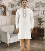 White kurta churidar indian ethnic wear for men's