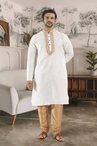 White kurta churidar indian ethnic wear for men's