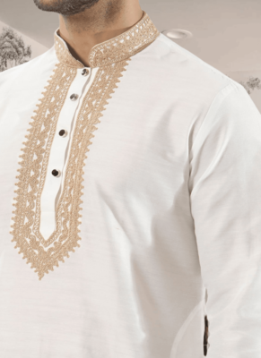 White kurta churidar indian ethnic wear for men's 3