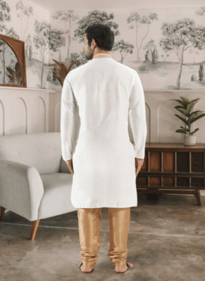 White kurta churidar indian ethnic wear for men's 4