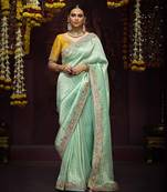 Sea Green Pure Banarasi Kanjivaram Heavy Work Border Designer Saree