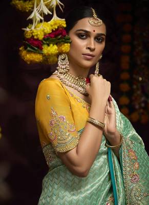 Sea Green Pure Banarasi Kanjivaram Heavy Work Border Designer Saree 2