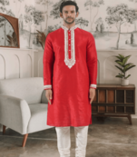 Red kurta churidar indian ethnic wear for men's