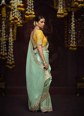 Sea Green Pure Banarasi Kanjivaram Heavy Work Border Designer Saree 3