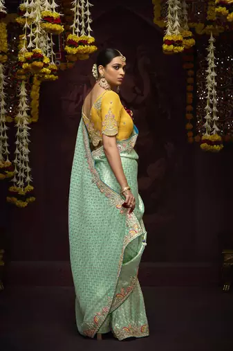 Sea Green Pure Banarasi Kanjivaram Heavy Work Border Designer Saree