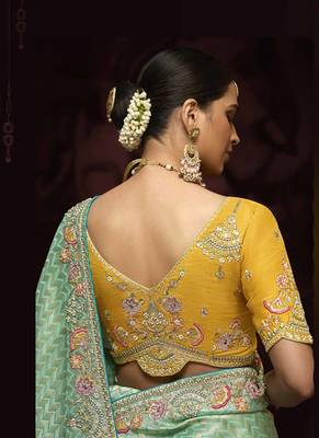 Sea Green Pure Banarasi Kanjivaram Heavy Work Border Designer Saree 4