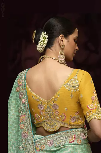 Sea Green Pure Banarasi Kanjivaram Heavy Work Border Designer Saree