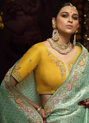 Sea Green Pure Banarasi Kanjivaram Heavy Work Border Designer Saree 5