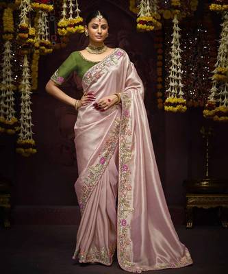 Bbay Pink Pure Banarasi Kanjivaram Heavy Work Border Designer Saree 1
