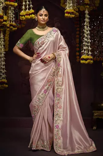 Bbay Pink Pure Banarasi Kanjivaram Heavy Work Border Designer Saree