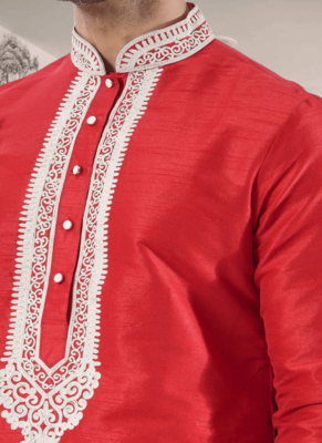 Red kurta churidar indian ethnic wear for men's 3