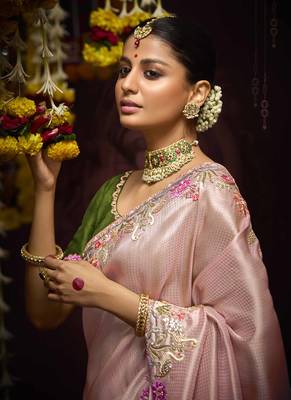 Bbay Pink Pure Banarasi Kanjivaram Heavy Work Border Designer Saree 2