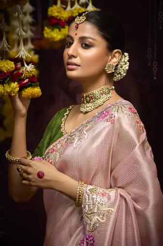 Bbay Pink Pure Banarasi Kanjivaram Heavy Work Border Designer Saree
