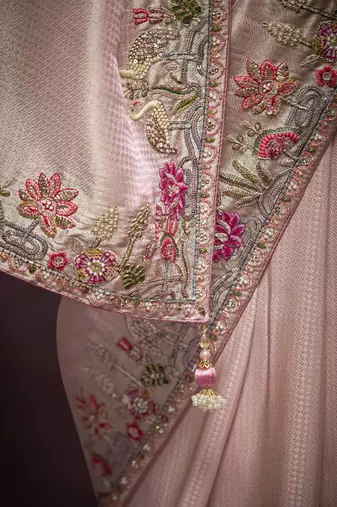 Bbay Pink Pure Banarasi Kanjivaram Heavy Work Border Designer Saree