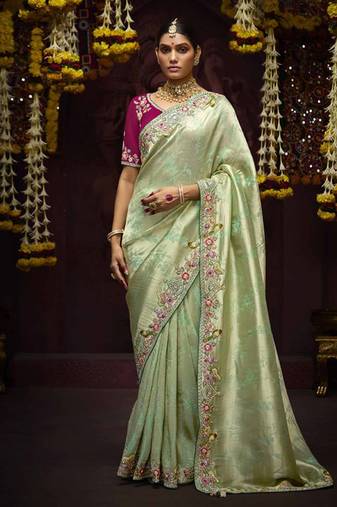 Light Green Pure Banarasi Kanjivaram Heavy Work Border Designer Saree