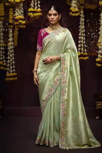 Light Green Pure Banarasi Kanjivaram Heavy Work Border Designer Saree
