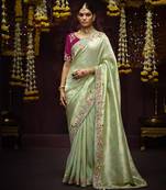 Light Green Pure Banarasi Kanjivaram Heavy Work Border Designer Saree